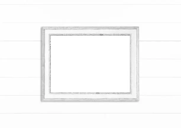 White vintage horizontal frame on white background - Mockup for your design