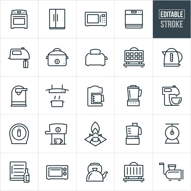 Vector illustration of Kitchen Appliances Thin Line Icons - Editable Stroke