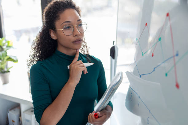 istock Business young woman working on white board in the office. 1267385864