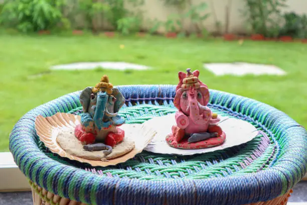 Colorful Home made lord ganesha statues.