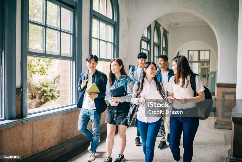 Students back to university after coronavirus. Asian students attend lectures Asian students are back to the high schools and universities after coronavirus lockdown University Student Stock Photo
