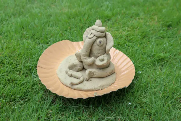 Home made Lord Ganesha. Making Ganesh ji murti (statue) from modern clay. Home made Lord Ganesh.