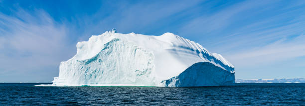 Global warming and climate change concept. Arctic icebergs in Greenland, drone view