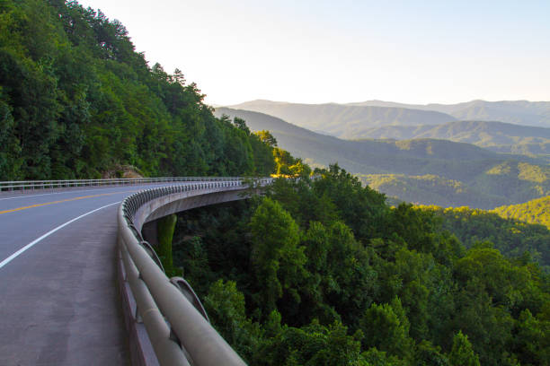 Scenic Drive Along The Foothills Parkway In The Great Smoky Mountains Scenic drive along the newly completed section of the Foothills Parkway. The completed section is 16 miles and runs between Wears Valley and Walland Tennessee and was completed in 2018. gatlinburg great smoky mountains national park north america tennessee stock pictures, royalty-free photos & images