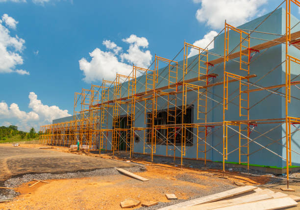 istock Scaffolding On New Commercial Construction Project 1267400479