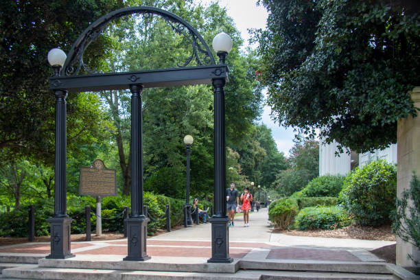 The Arch and entrance to the University of Georgia's North Campus during classes during the COVID-19 pandemic. stock photo