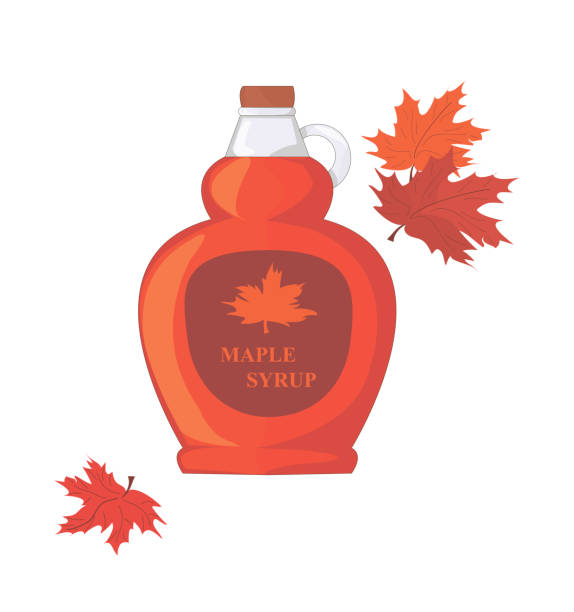 ilustrações, clipart, desenhos animados e ícones de uma garrafa de xarope de bordo. xarope doce em uma garrafa redonda. - syrup bottle canadian culture canada