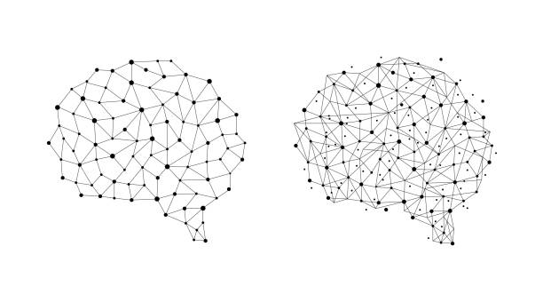 illustrazioni stock, clip art, cartoni animati e icone di tendenza di cervello umano da nodi e connessioni come simbolo di pensiero. rete neurale. concetto vettoriale - sinapsi