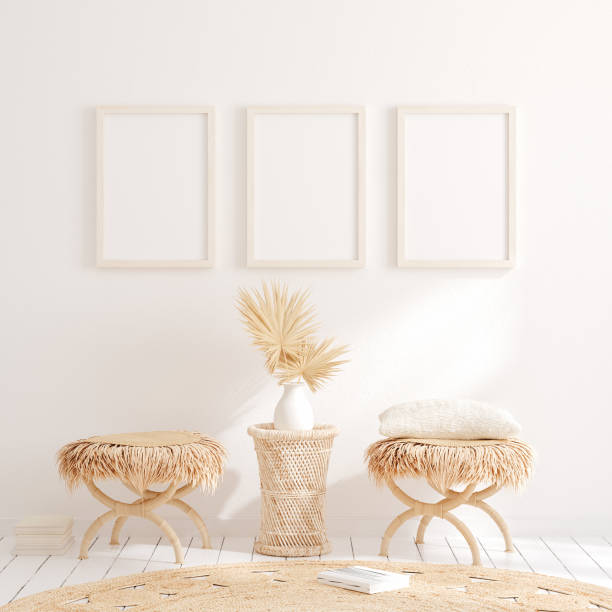 istock Mock up frame in home interior background with minimal decor 1267420880