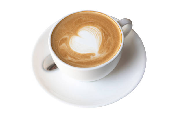 istock Cup of coffee with latte art isolated on white 1267424956