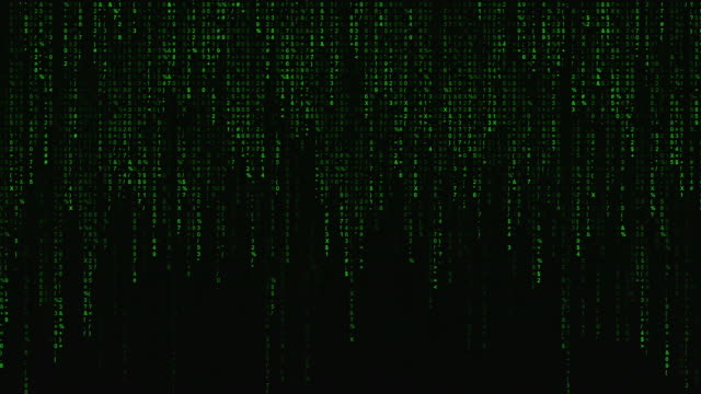 Digital binary code processing on screen background loop. Data rendering of a scientific technology data binary code. Concept of science, motion graphic, digital technology, matrix background.