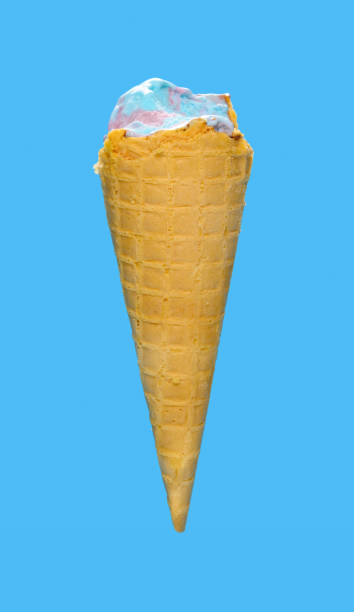istock side view marshmallow and raspberry flavor ice cream cone with couple of bites on blue background 1267427256