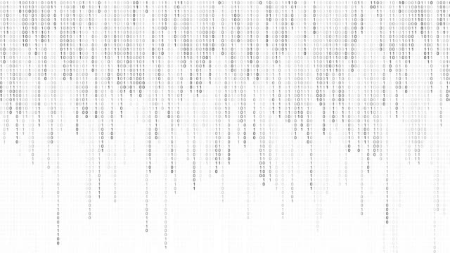 Digital binary code processing on screen background loop. Data rendering of a scientific technology data binary code. Concept of science, motion graphic, digital technology, matrix background.