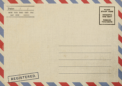 Backside of blank airmail postcard with dirty stain
