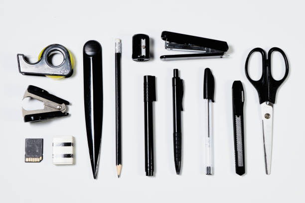 istock Office items and business elements on a desk. Concept of creative office. Top view. 1267439176