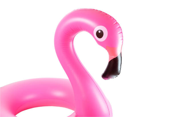 istock Pink pool. inflatable flamingo for summer beach isolated on white background. Pool float party. 1267440494