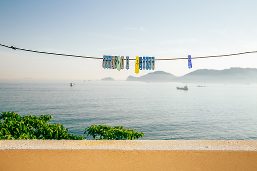 Colorful clothespins with seascape at Huinnyeoul Culture Village in Busan, Korea