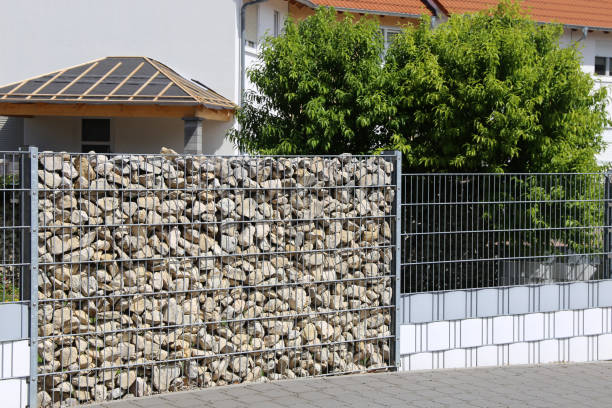 istock Close up of a gabion as a modern and high-quality visual protection 1267448111