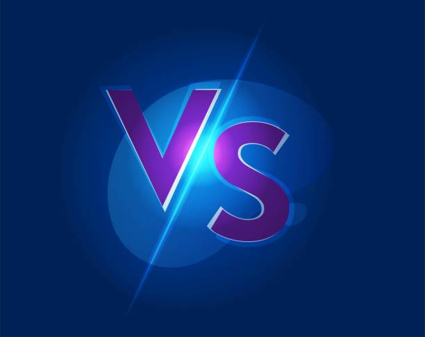 istock Vs versus logo icon vector for battle fight game illustration on dark blue fluid liquid shape background and shine glow light thunder 1267450959