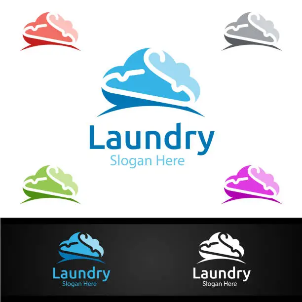 Vector illustration of Cloud Laundry Dry Cleaners Symbol with Clothes, Water and Washing Concept