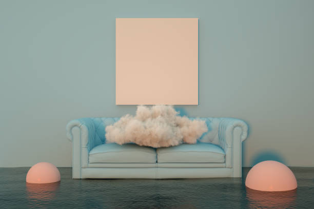 istock 3D Indoor, living room, empty frame and sea 1267455280