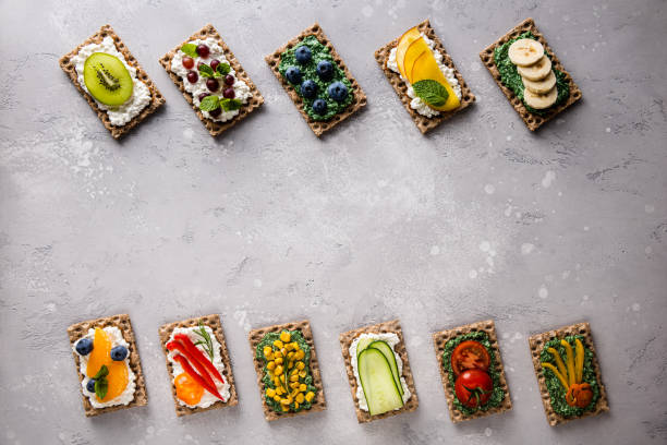 istock Vegetarian sandwiches on gray with copy space 1267456387
