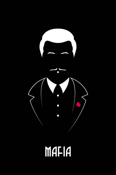 ilustrações, clipart, desenhos animados e ícones de mafioso chefe com bigode e smoking. retrato da máfia italiana. ilustração vetorial em preto e branco. - spy secrecy top secret mystery