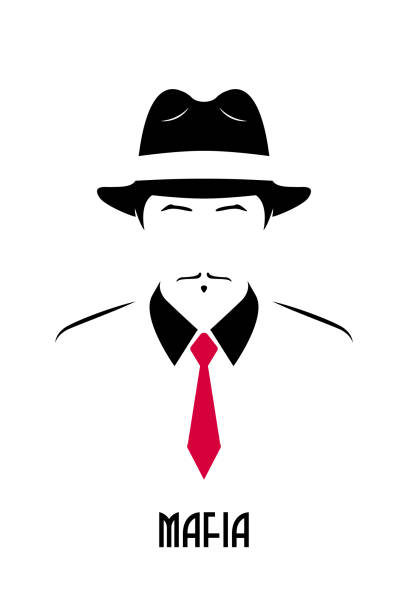 Gangster with mustache wearing a 1930s hat and red tie. Avatar of the Italian mafia. Stock vector illustration. Gangster with mustache wearing a 1930s hat and red tie. Avatar of the Italian mafia. Stock vector illustration. mob boss stock illustrations