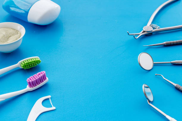 istock Close up frame of dental tools and equipment 1267463046