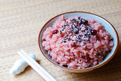 This is a Japanese traditional dish. Red rice.