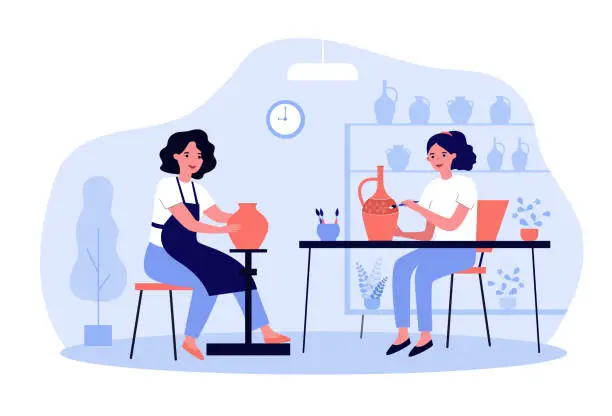 Vector illustration of Artists working on pottery