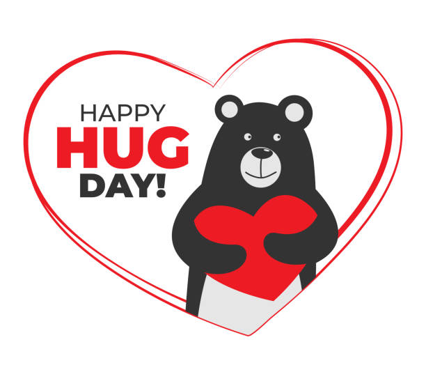 Hug Day Love Conceptvalentines Day Vector Card Stock Illustration -  Download Image Now - Bear, Heart Shape, Embracing - iStock