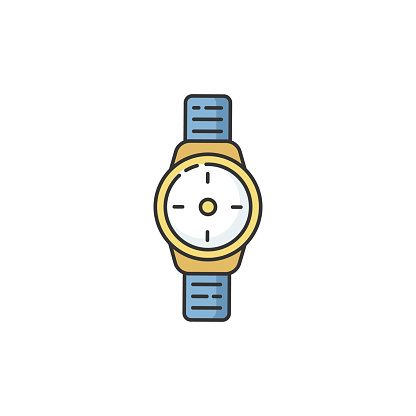 Wrist watch RGB color icon. Male hand clock. Time on dial. Interface to timer. Business man accessory. Classic male watch on strap. Bracelet to check time. Isolated vector illustration