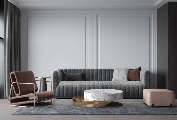 istock Interior living room modern classic style,gray sofa with wall decorate background. 3D illustration 1267471753