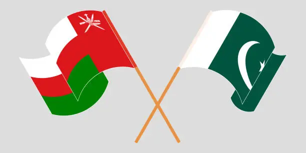 Vector illustration of Crossed and waving flags of Pakistan and Oman