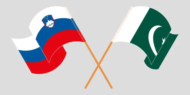 Vector illustration of Crossed and waving flags of Pakistan and Slovenia