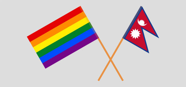 Crossed flags of LGBT and Nepal Crossed flags of LGBT and Nepal. Official colors. Correct proportion. Vector illustration kathmandu people stock illustrations