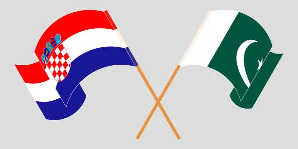 Vector illustration of Crossed and waving flags of Pakistan and Croatia