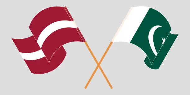 Vector illustration of Crossed and waving flags of Pakistan and Latvia