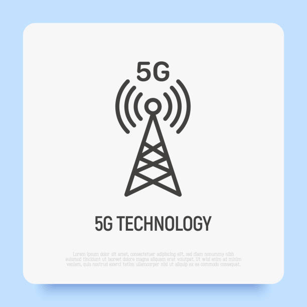 5g технология тонкая линия значок. мобильная башня для высокоскоростного интернета. векторная иллюстрация. - башня иллюстрации stock illustrations