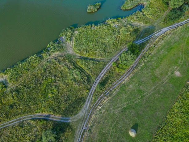 istock Steppe. Steppe with a river. Aerial view. 1267476922