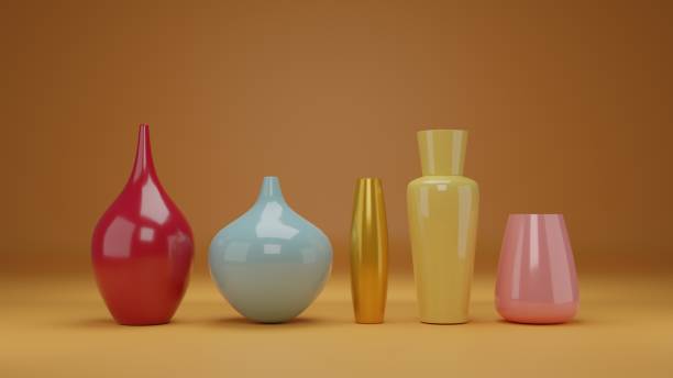 3D render, Autumn themed multi-color vases, fall color background