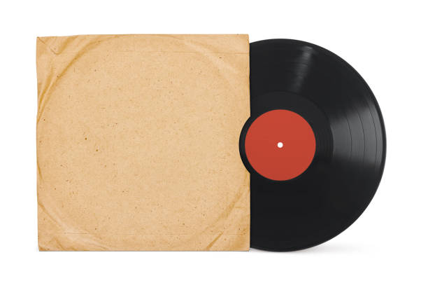 istock Retro old LP vinyl record with cover mockup front view isolated 1267478802