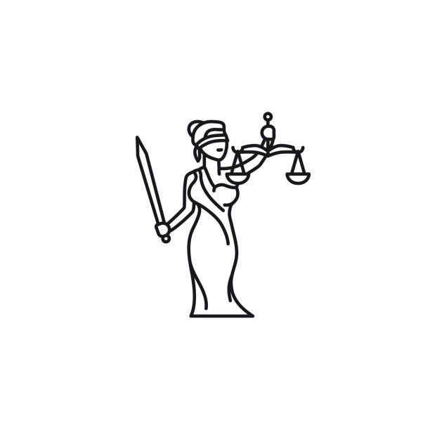 正義夫人或 themis femida 卡通向量線圖示。 - scales of justice 幅插畫檔、美工圖案、卡通及圖標