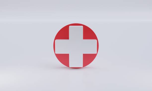 istock White and red medical sign or plus symbol, 3d render icon 1267479232