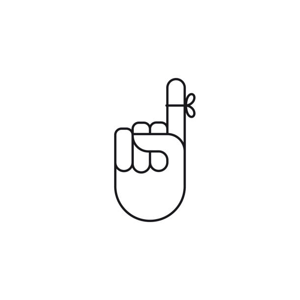 Reminder string tied to index finger vector line icon Reminder string tied to index finger vector line icon. Don't forget ribbon concept. Memory outline symbol. string stock illustrations
