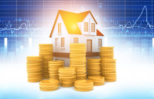istock 3d house with gold coins. Business background 1267481291