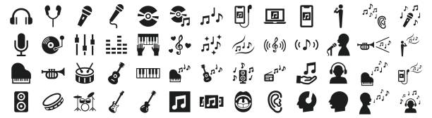 zestaw różnych ikon związanych z muzyką - human mouth audio stock illustrations