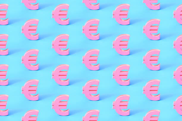istock Seamless repetitive Euro Sign pattern on blue background 1267481510