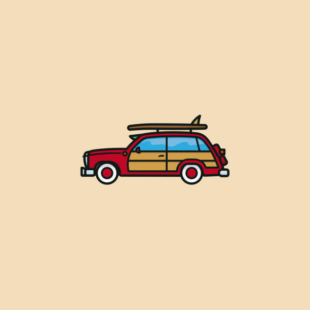 illustrazioni stock, clip art, cartoni animati e icone di tendenza di illustrazione vettoriale dell'automobile woody wagon - station wagon